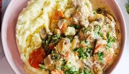 Pork and apple casserole with creamy mash